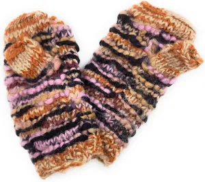 Ayuni Gifts of the World Hand Knit Ridged Wool Fingerless Texting Gloves or Mittens Fleece Lined Made in Nepal