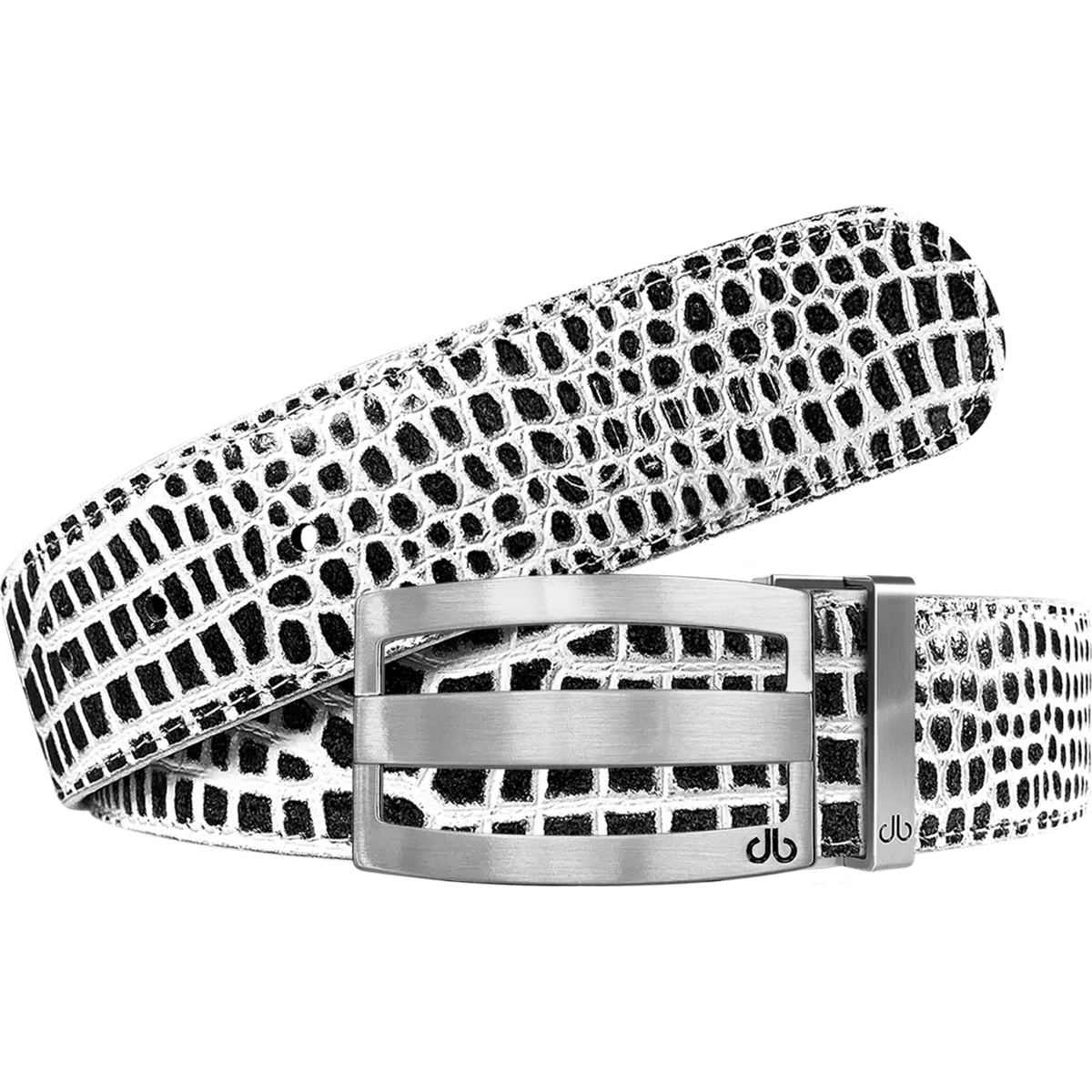 Black Crocodile Leather Belt with Classic Silver Stripe Buckle
