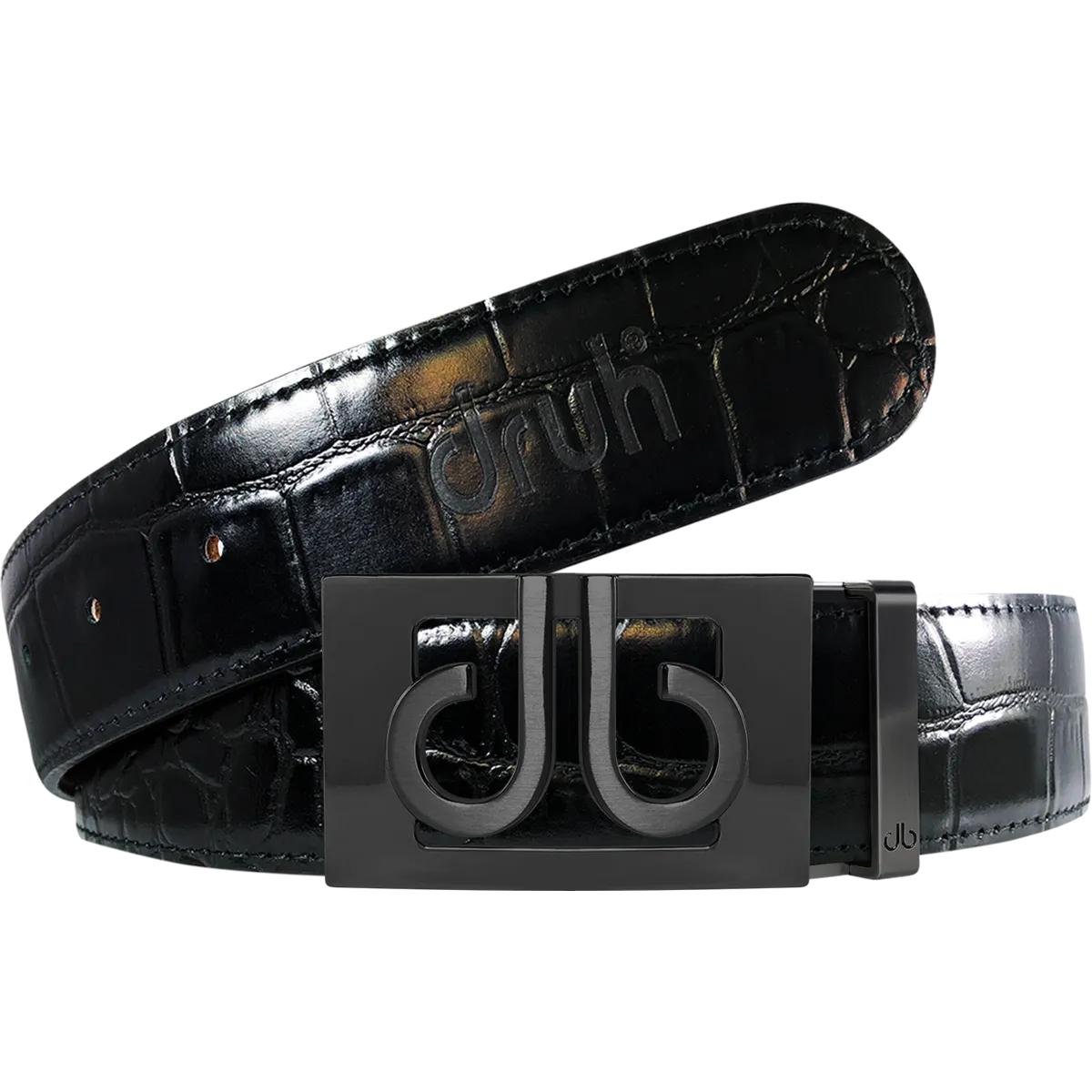 Black Crocodile Textured Leather Belt with Classic Matte Black Thru Buckle