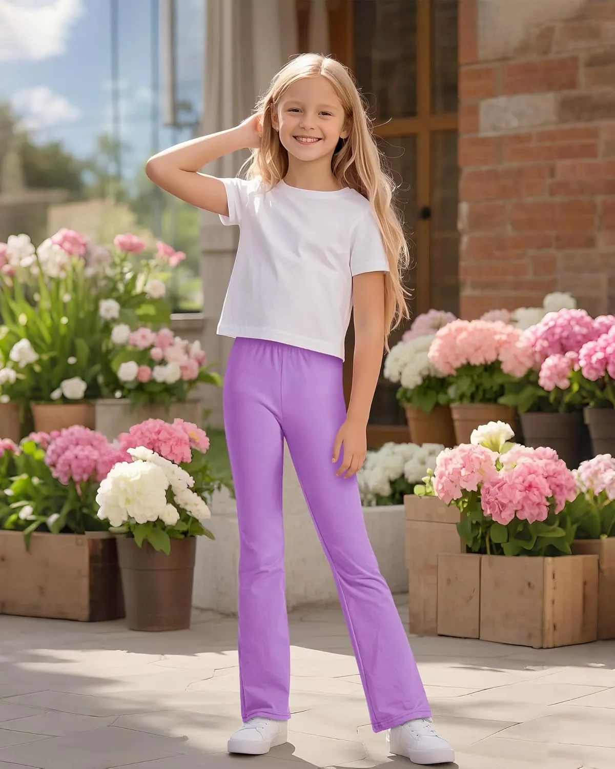 BOOPH Girls Flare Leggings Kids High Waist Bell Bottom Pants Casual Cotton Leggings for Teen Girls