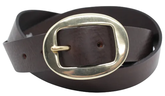 Brass Classic Oval 1 1/4 Inch Leather Belt