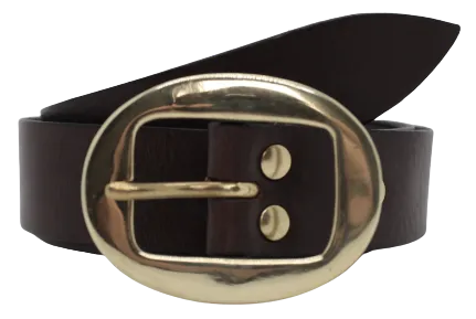 Brass Classic Oval 1 1/4 Inch Leather Belt