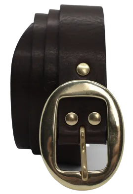 Brass Classic Oval 1 1/4 Inch Leather Belt