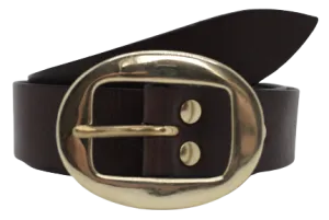 Brass Classic Oval 1 1/4 Inch Leather Belt