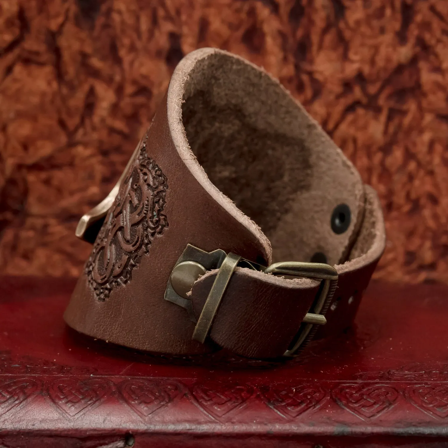 Brown Mjolnir Leather Wide Cuff