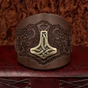 Brown Mjolnir Leather Wide Cuff