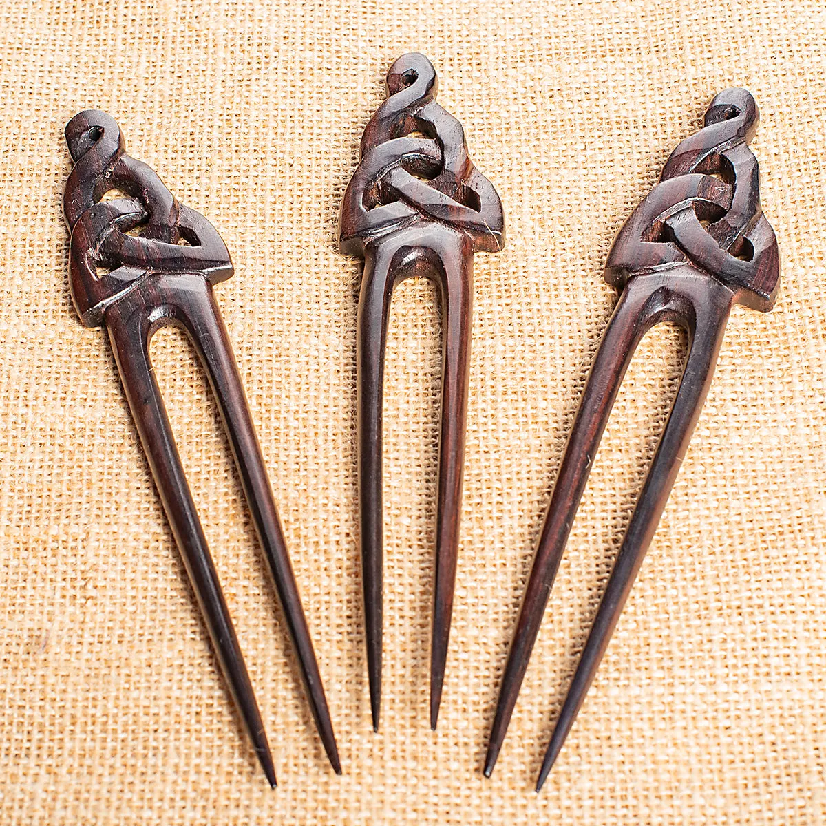 Celtic Knot Wooden Double Prong Hair Stick