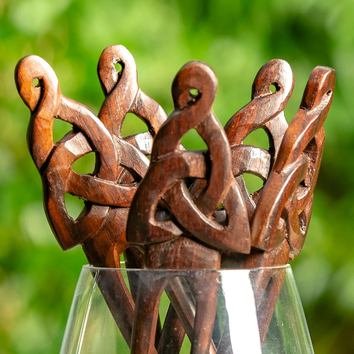 Celtic Knot Wooden Double Prong Hair Stick
