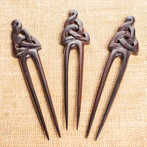 Celtic Knot Wooden Double Prong Hair Stick