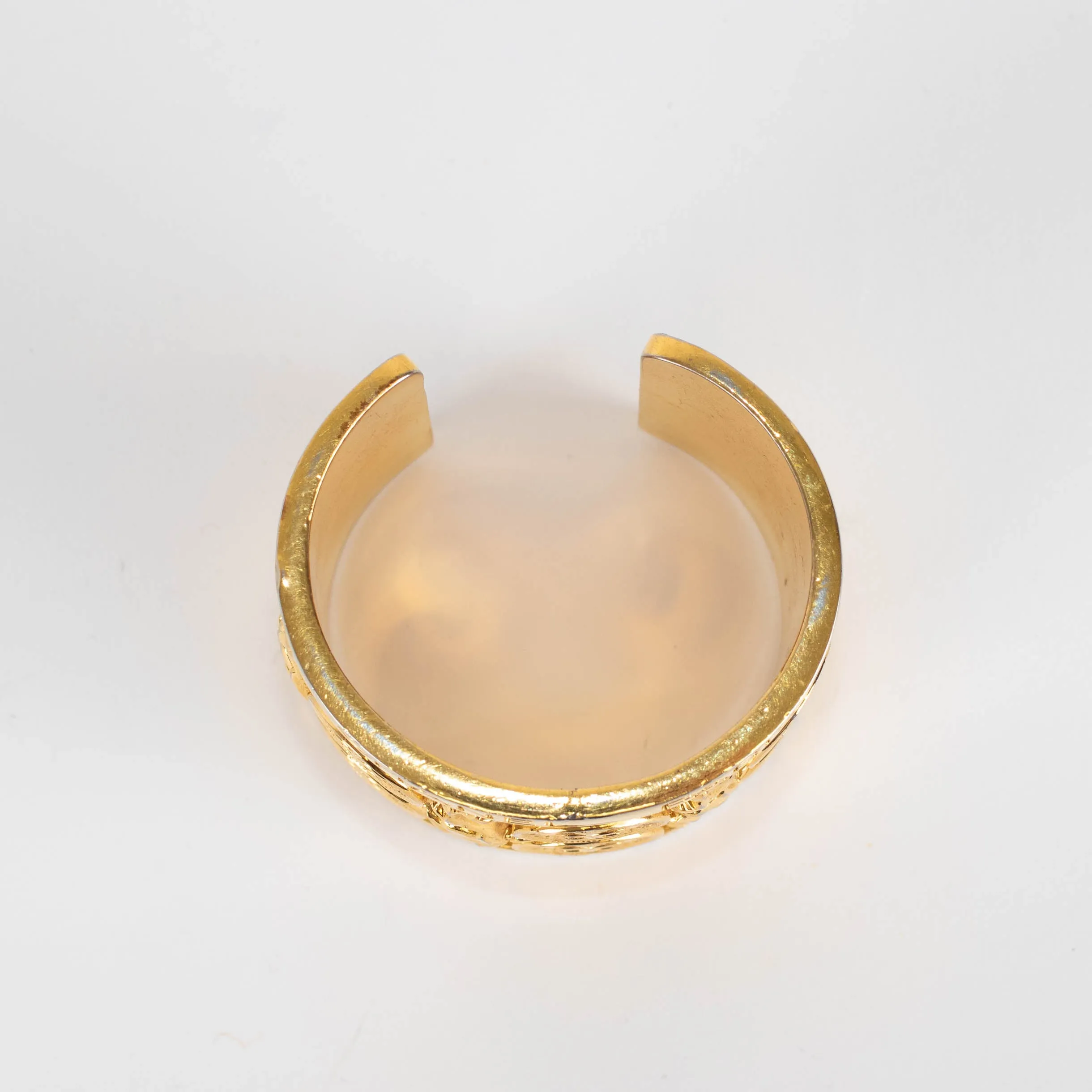 Chanel Gold Vintage CC Coin Stamp Wide Cuff Bracelet