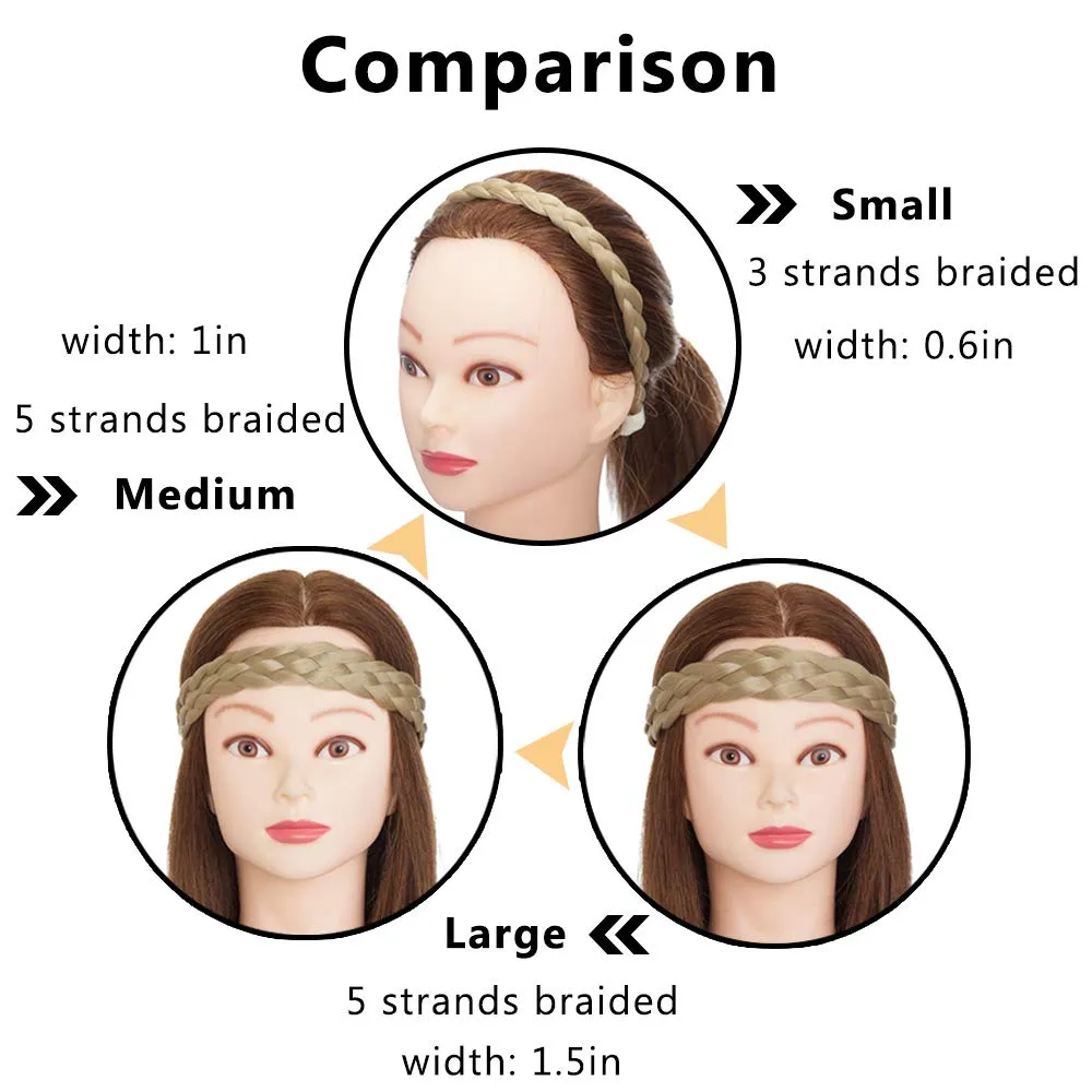 Chunky Braided Headband Elastic Hair Band with Wide Synthetic Blonde and Black Braids for Girls and Women (Small-three strands, 9/10)