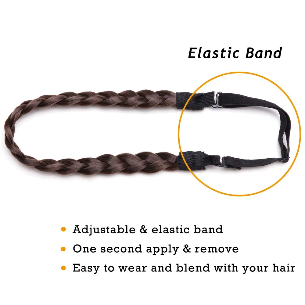 Chunky Braided Headband Elastic Hair Band with Wide Synthetic Blonde and Black Braids for Girls and Women (Small-three strands, 9/10)