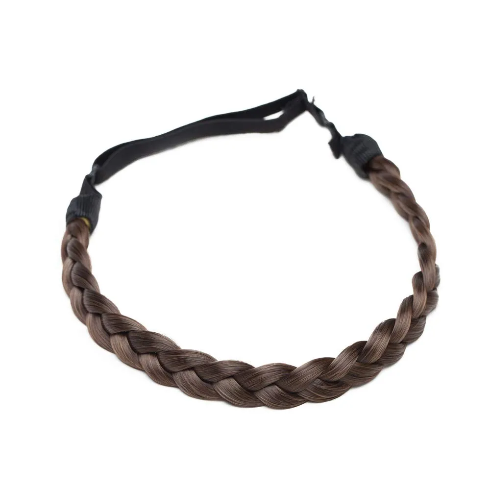 Chunky Braided Headband Elastic Hair Band with Wide Synthetic Blonde and Black Braids for Girls and Women (Small-three strands, 9/10)