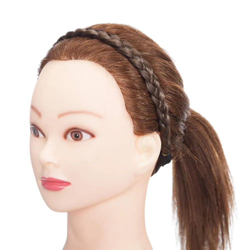 Chunky Braided Headband Elastic Hair Band with Wide Synthetic Blonde and Black Braids for Girls and Women (Small-three strands, 9/10)