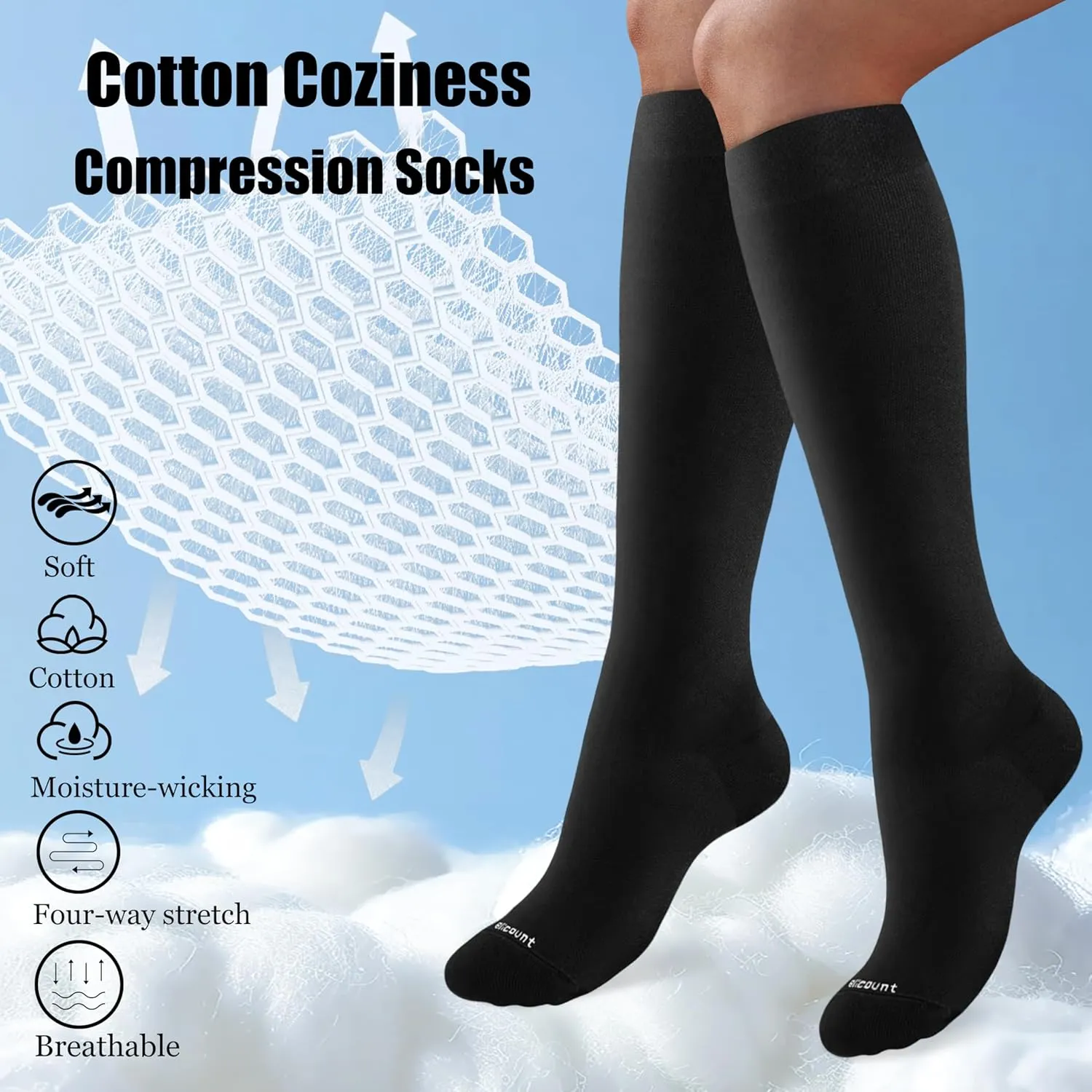 Cotton Compression Socks for Women&Men 15-20mmHg Knee High Cute Support Sock for Nurses, Pregnant Women, Travel