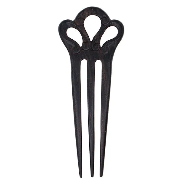 Crystalmood Handmade Carved Wood 3-Prong Hair Stick Fork Ribbon Ebony