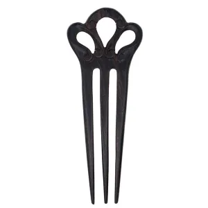 Crystalmood Handmade Carved Wood 3-Prong Hair Stick Fork Ribbon Ebony