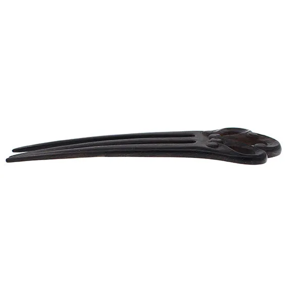 Crystalmood Handmade Carved Wood 3-Prong Hair Stick Fork Ribbon Ebony