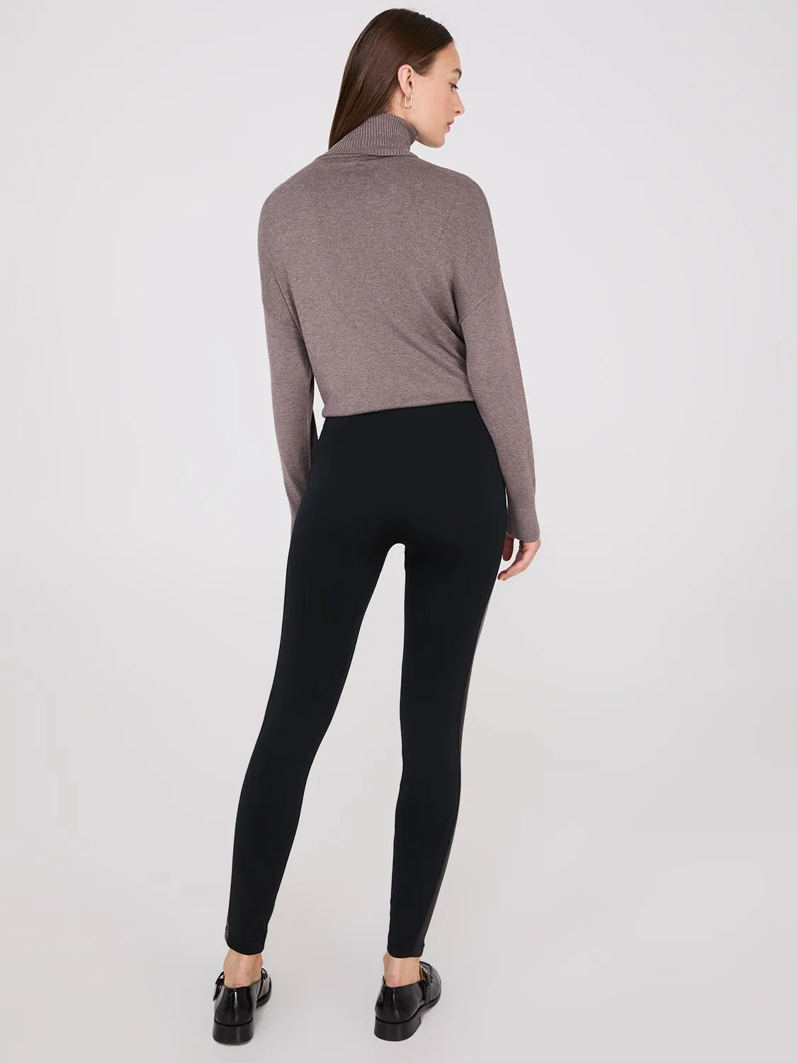 Faux Leather Trim Seamless Leggings