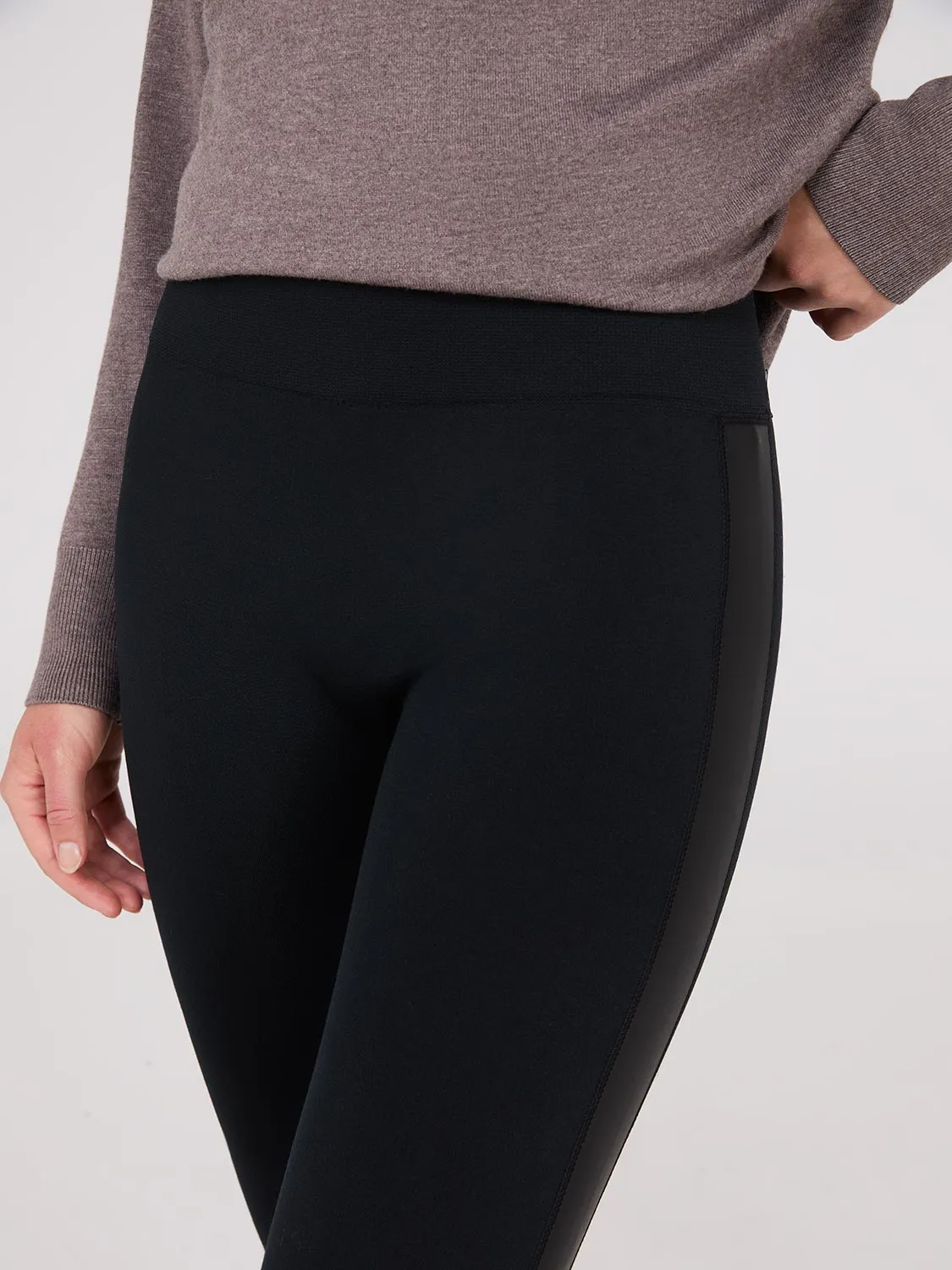 Faux Leather Trim Seamless Leggings