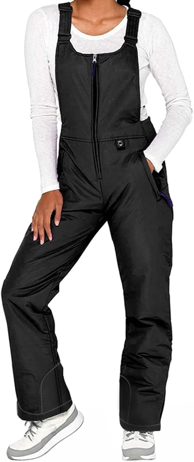 FOMOYUU Women Ski Bib Pants Snow Overalls Sleeveless Snowboard Waterproof Insulated Winter Warm Fleece Windproof Jumpsuit