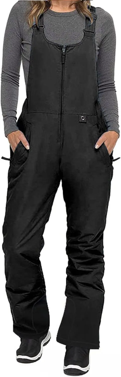 FOMOYUU Women Ski Bib Pants Snow Overalls Sleeveless Snowboard Waterproof Insulated Winter Warm Fleece Windproof Jumpsuit