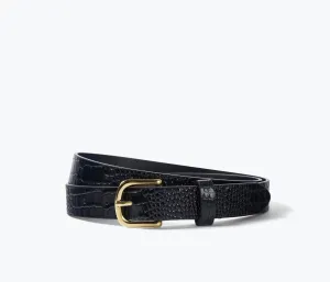 Freda Salvador – Rebecca Belt in Black Embossed Croc