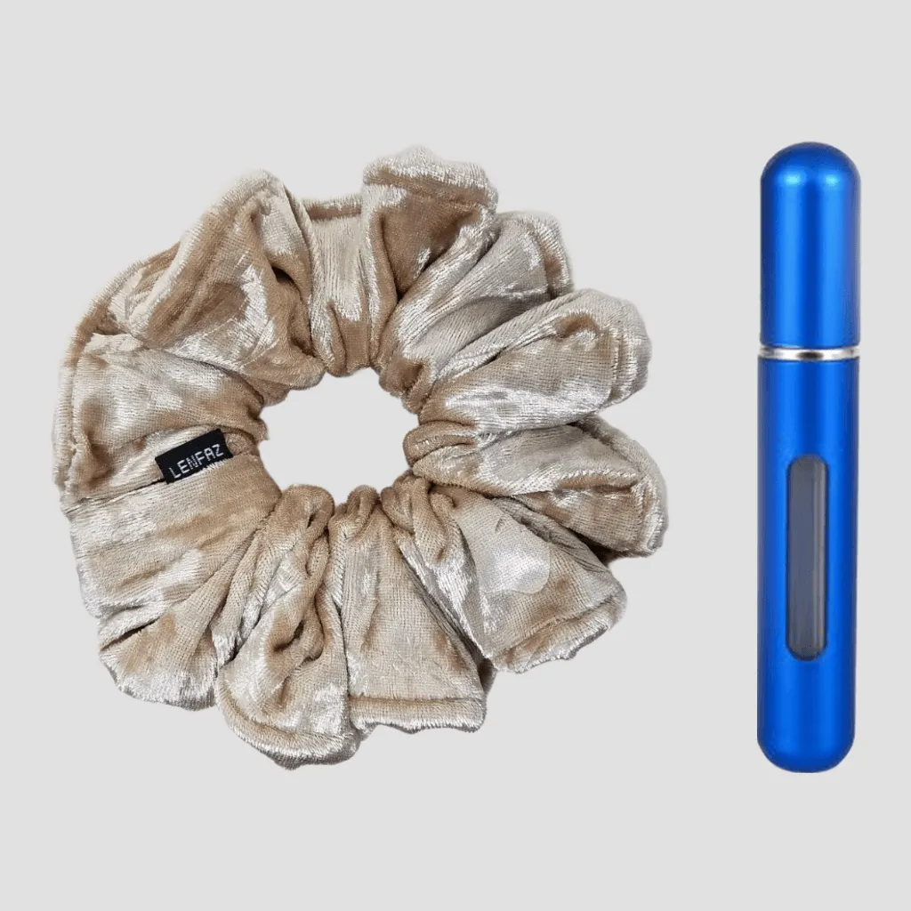 French Vanilla Velvet Scrunchie - Royal Blue Mini Perfume Spray Btl.