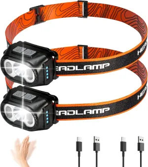 Headlamp Rechargeable,Ultra-Light Bright LED Rechargeable Headlight with White Red Light,IPX4 Waterproof Motion Sensor,5 Mode for Outdoor Camping Running Hiking Fishing