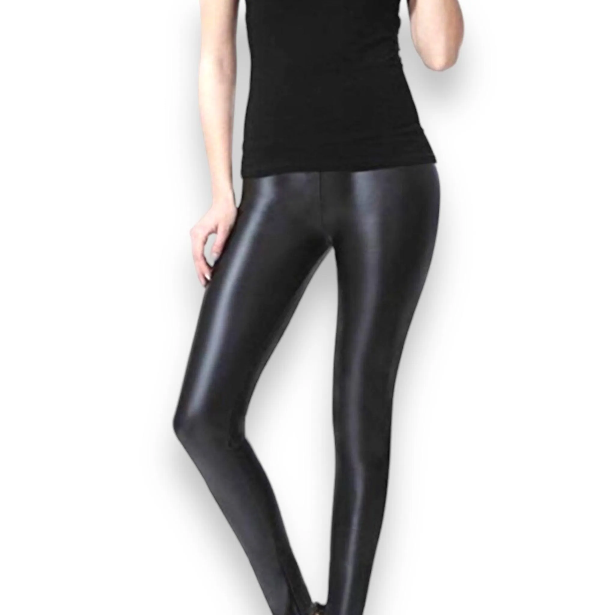 High Waisted Leather Fleece Lined Leggings