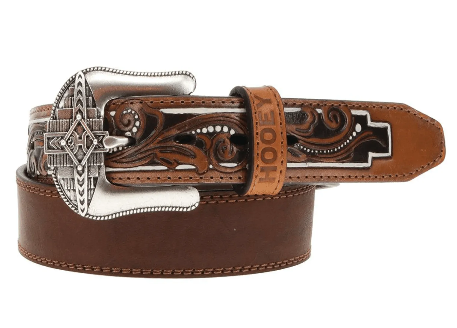 Hooey Brown Aztec Filigree & Ivory Accents Leather Belt HMBLT023