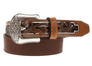 Hooey Brown Aztec Filigree & Ivory Accents Leather Belt HMBLT023