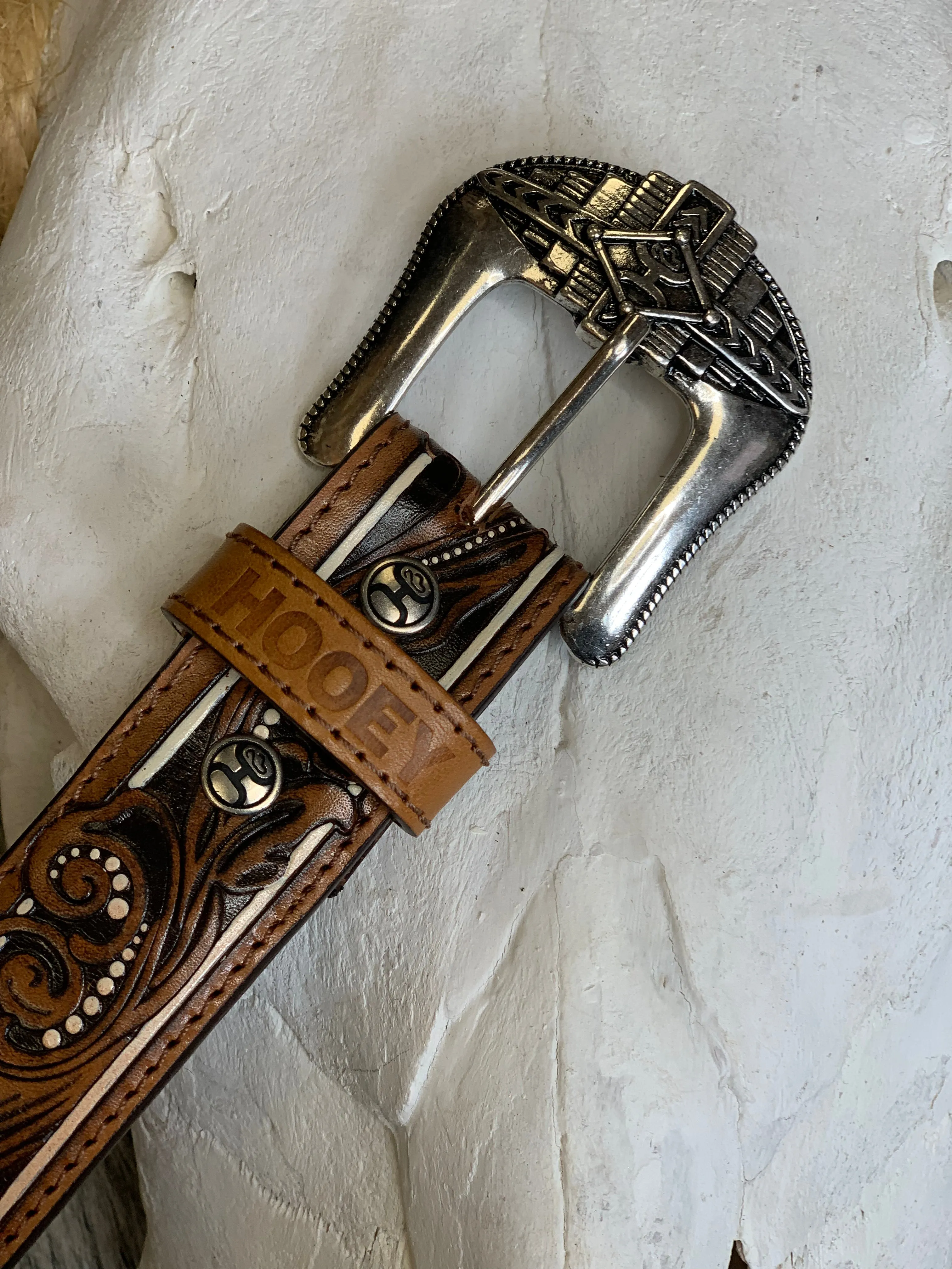 Hooey Brown Aztec Filigree & Ivory Accents Leather Belt HMBLT023