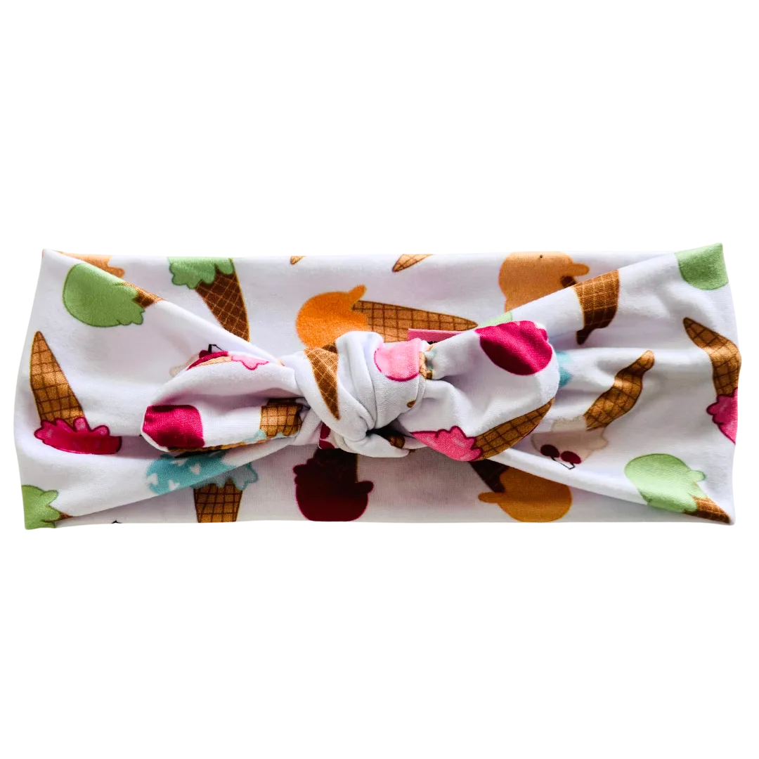 Ice Cream Cones Twisted with Removable Bow - Workout Headband