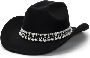 INOGIH Western Outback Cowboy Hats - Fashionable Cowgirl Hats Felt Fedora Hat for Party Music Festival