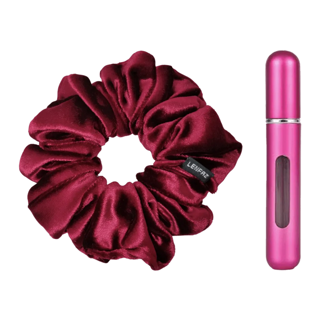 Intense Burgundy Velvet Scrunchie - Berry Pink Mini Perfume Spray Btl.