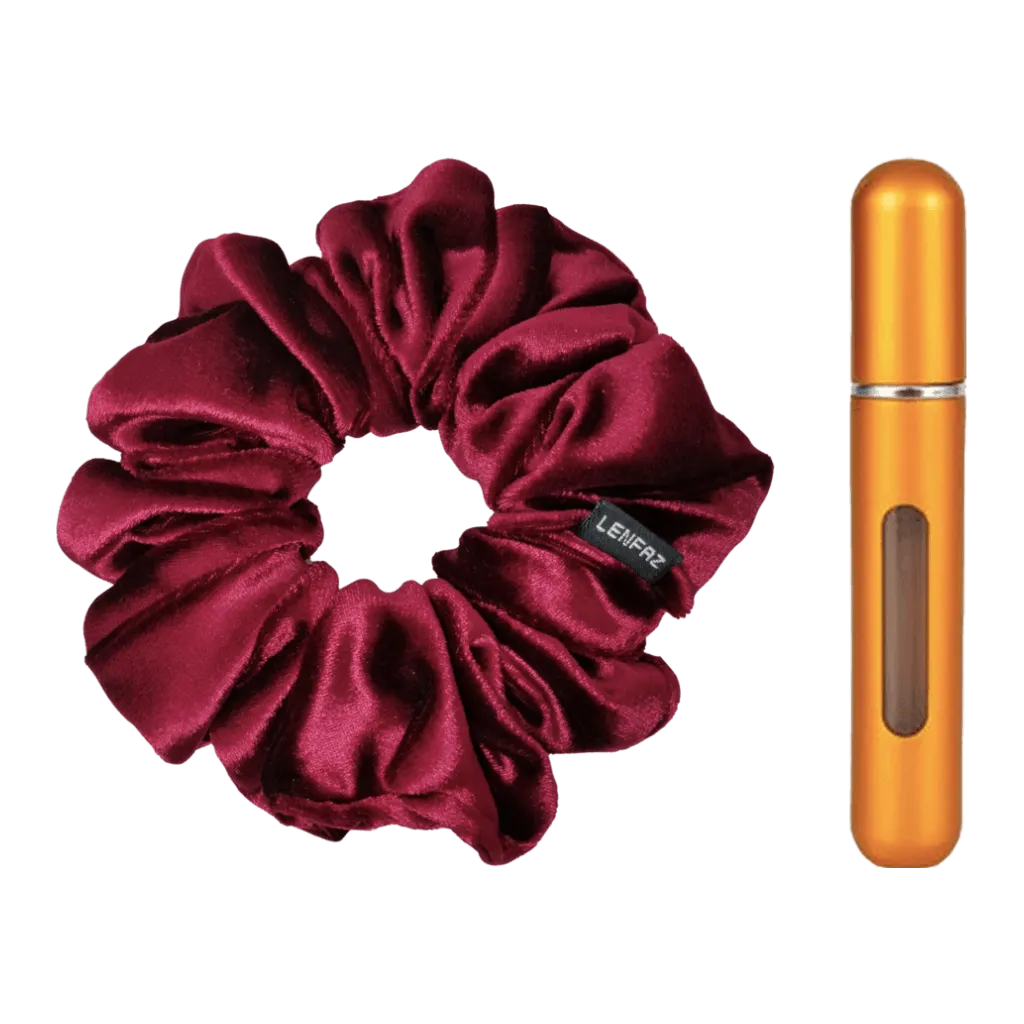 Intense Burgundy Velvet Scrunchie - Sunset Yellow Mini Perfume Spray Btl.