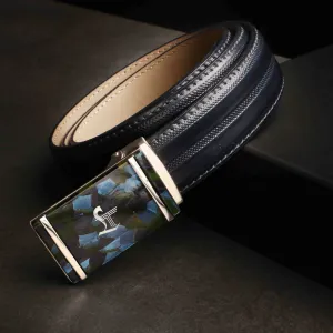 Italian VT Stripe   | Pure Leather | Plus Size Leather Belt for Men | Color - Blue