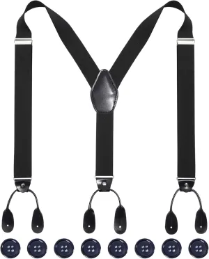 Kajeer Men Button Suspenders Adjustable, Heavy Duty Y-Back Elastic Tuxedo Elastic Mens Suspenders with Leather Buttons End