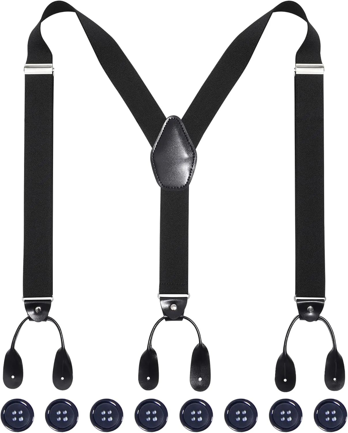 Kajeer Men Button Suspenders Adjustable, Heavy Duty Y-Back Elastic Tuxedo Elastic Mens Suspenders with Leather Buttons End