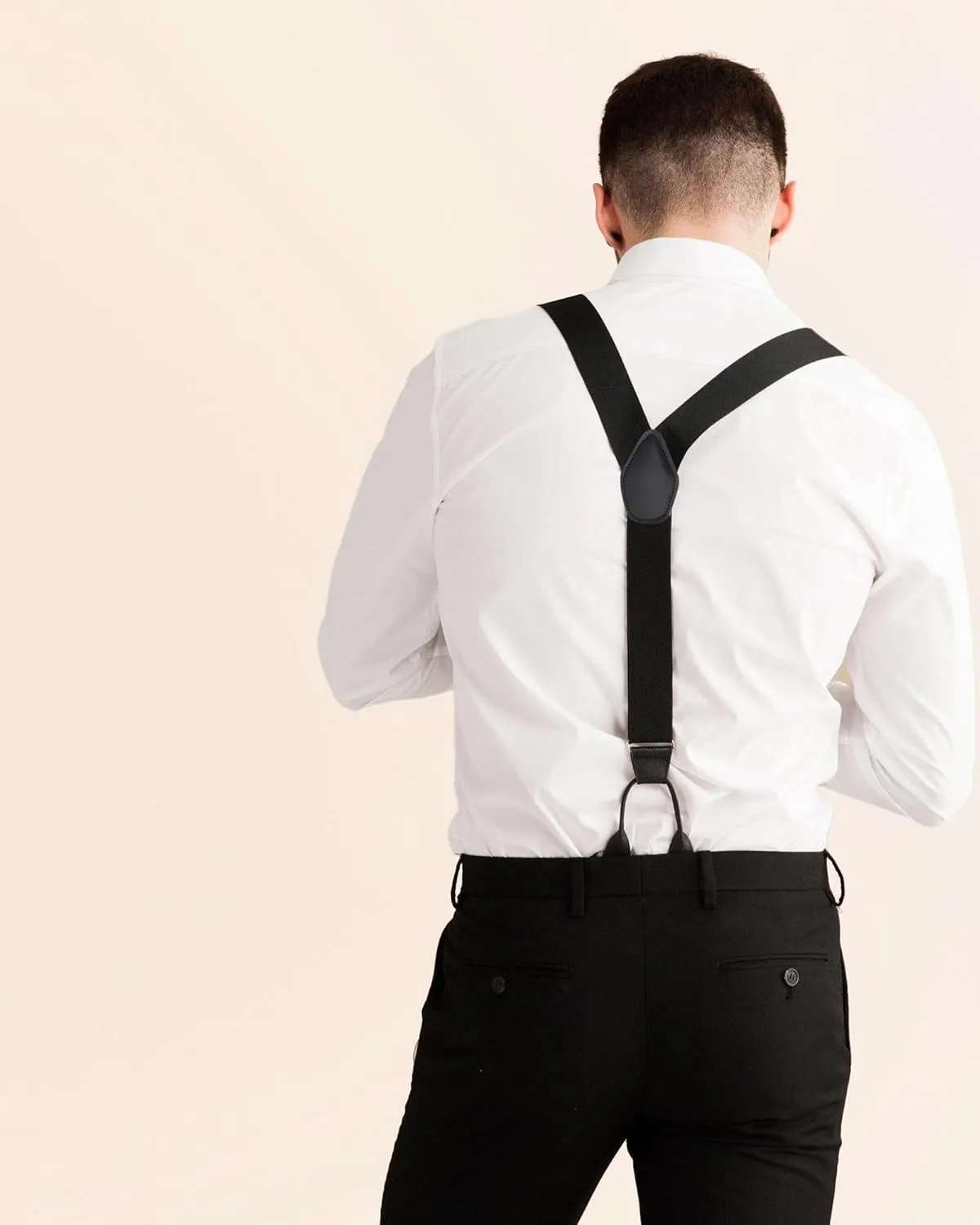 Kajeer Men Button Suspenders Adjustable, Heavy Duty Y-Back Elastic Tuxedo Elastic Mens Suspenders with Leather Buttons End