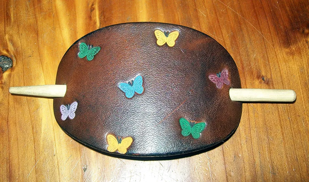 Leather Barrette with Butterflies