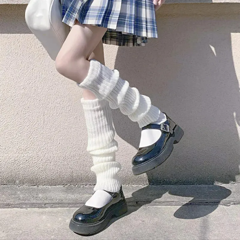 Lolita Leg Warmers 40/50/70cm Socks Female Knitted Warm Foot Cover White Black Warmer Lady Autumn Winter Crochet Sock Boot Cuffs