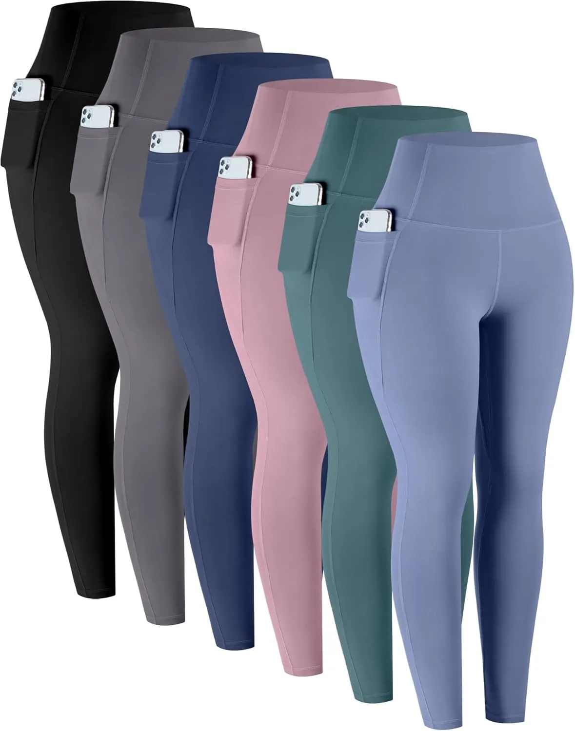 LZYVOO Leggings with Pockets for Women, 6 Packs Soft High Waisted Tummy Control Workout Yoga Pants
