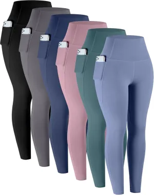LZYVOO Leggings with Pockets for Women, 6 Packs Soft High Waisted Tummy Control Workout Yoga Pants