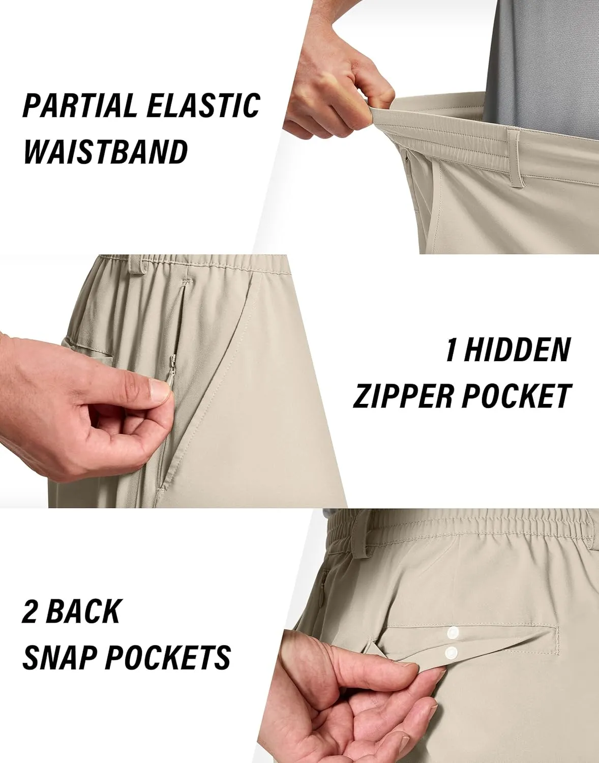 Mens Stretch Golf Shorts with 6 Pockets Dry Fit 7 Inch Inseam Lightweight Dress for Hiking Work Casual
