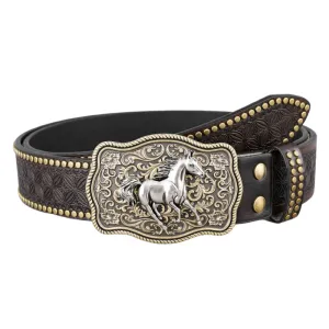 Men's Vintage Embossed Rivet Western Cowboy Leather Belt 73952903M