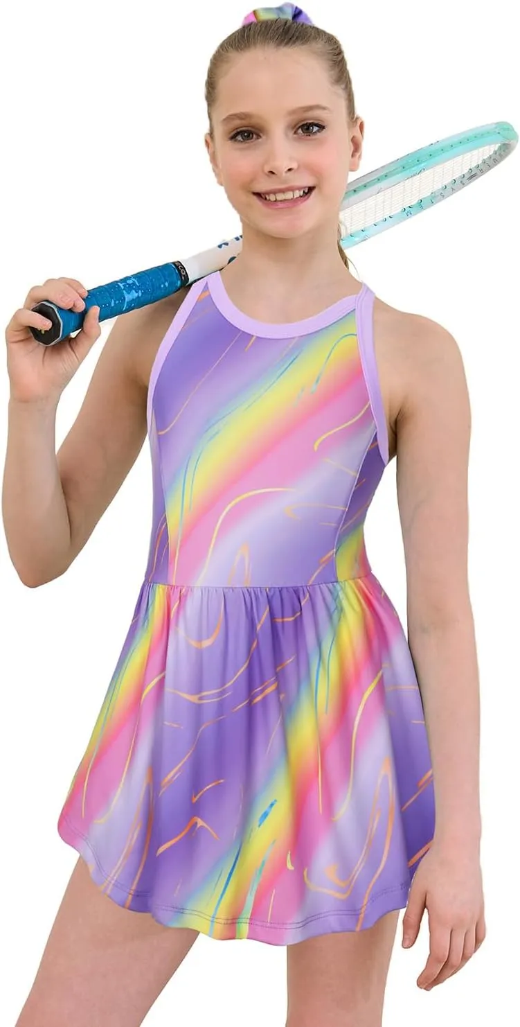 MODAFANS Girls Tennis Golf Dress Sleeveless Athletic Pleated Outfits Sets Built in Shorts with Pockets