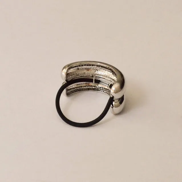 NAR'SHA Wide Double Arch Metal Hair Tie - Silver