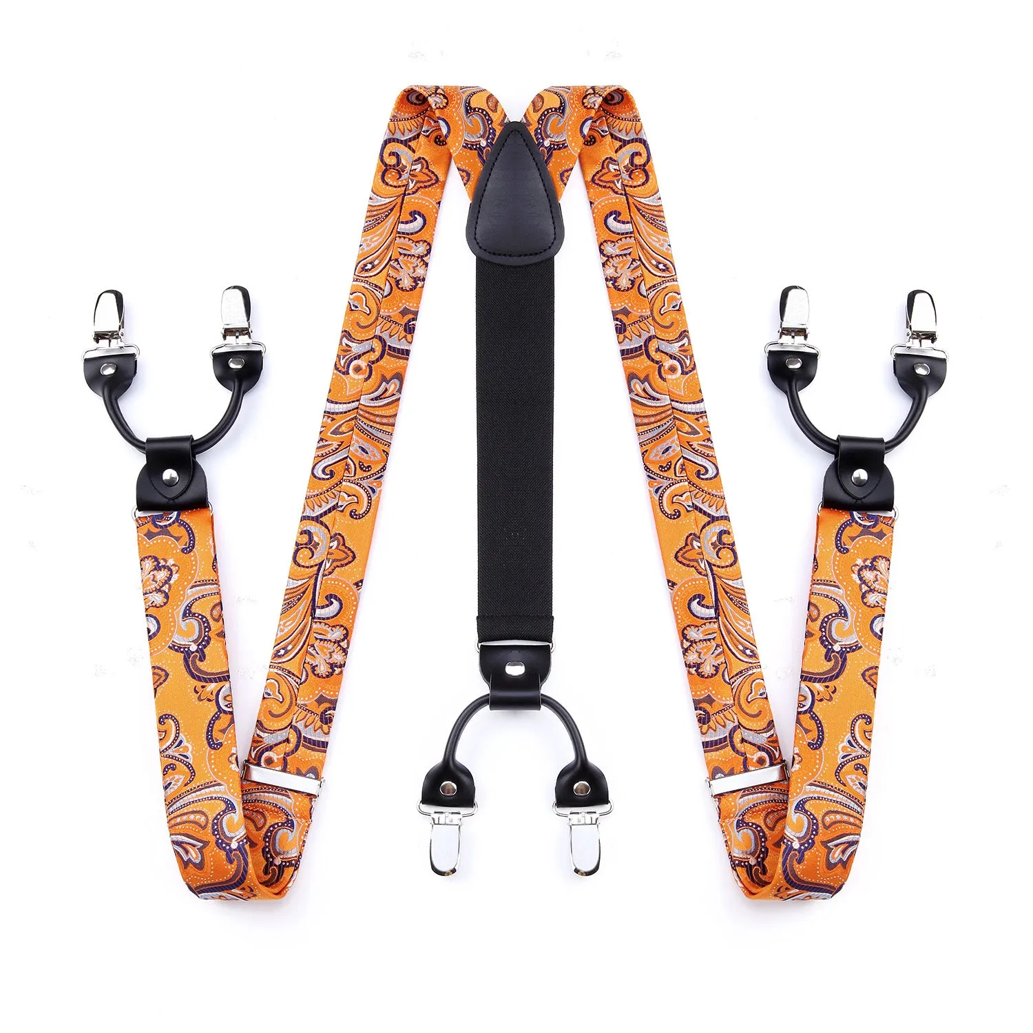 Paisley Floral Suspender Bow Tie Handkerchief - 9-ORANGE/BLUE/WHITE